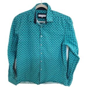John Lennon Shirt Mens XL Teal Polka Dot Button Down Long Sleeve Cotton Casual